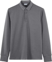 Vercate - Heren Polo Lange Mouw - Strijkvrij Poloshirt - Grijs - Slim Fit - Excellent Katoen - Maat S