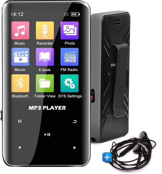 DynaBright - MP3 Speler met Bluetooth en Touchscreen - Incl. Oordopjes en 32GB Geheugen - met Clip - MP3/MP4 - Voice Recorder Digitaal - met FM Radio - Zwart