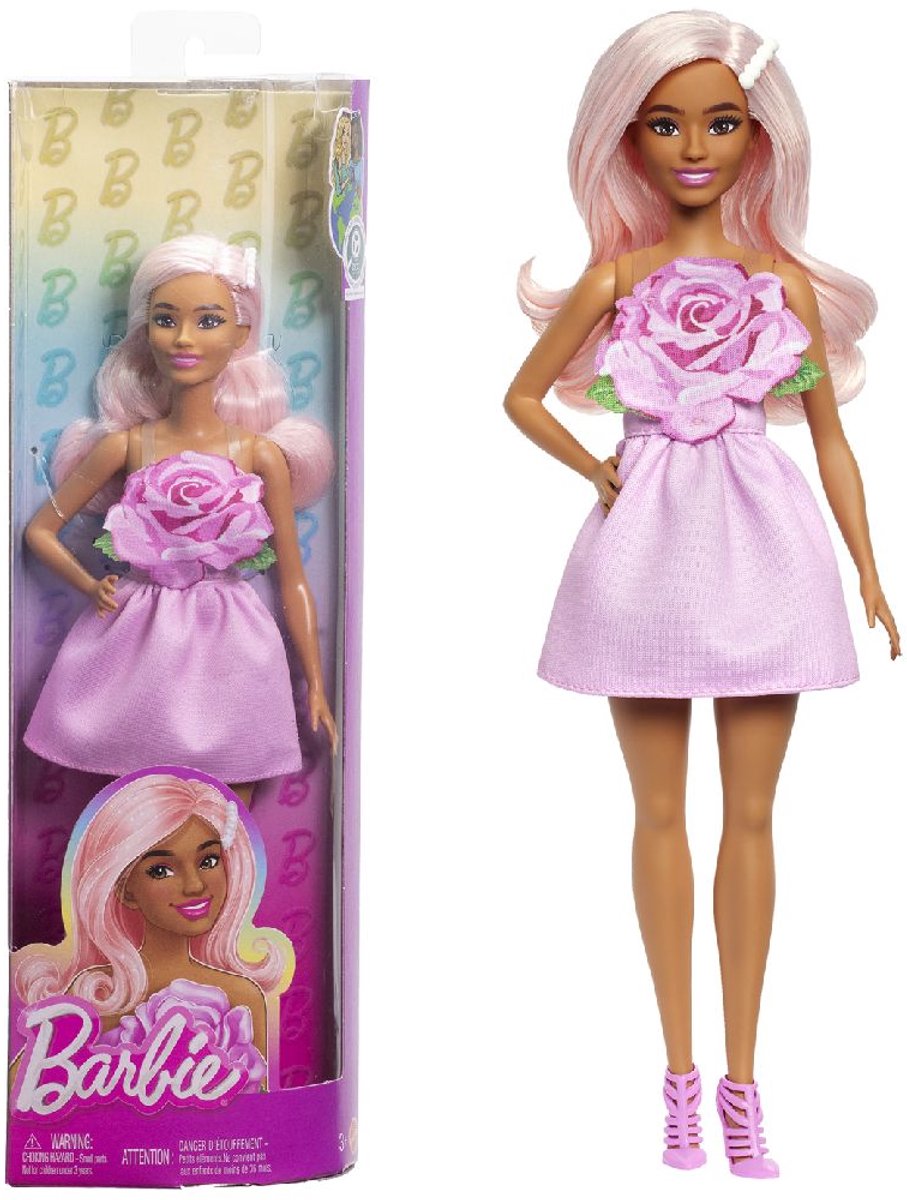 Barbie Pop - Schouderloos roze jurkje - Pop met roze haar - Modepop — afbeelding 8