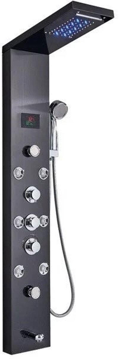 Sanisupreme® Douchepaneel met Massage - Regendouche - Massage Jets - Waterval Douche - Handdouche - Zwart - Opbouw - Douchekop