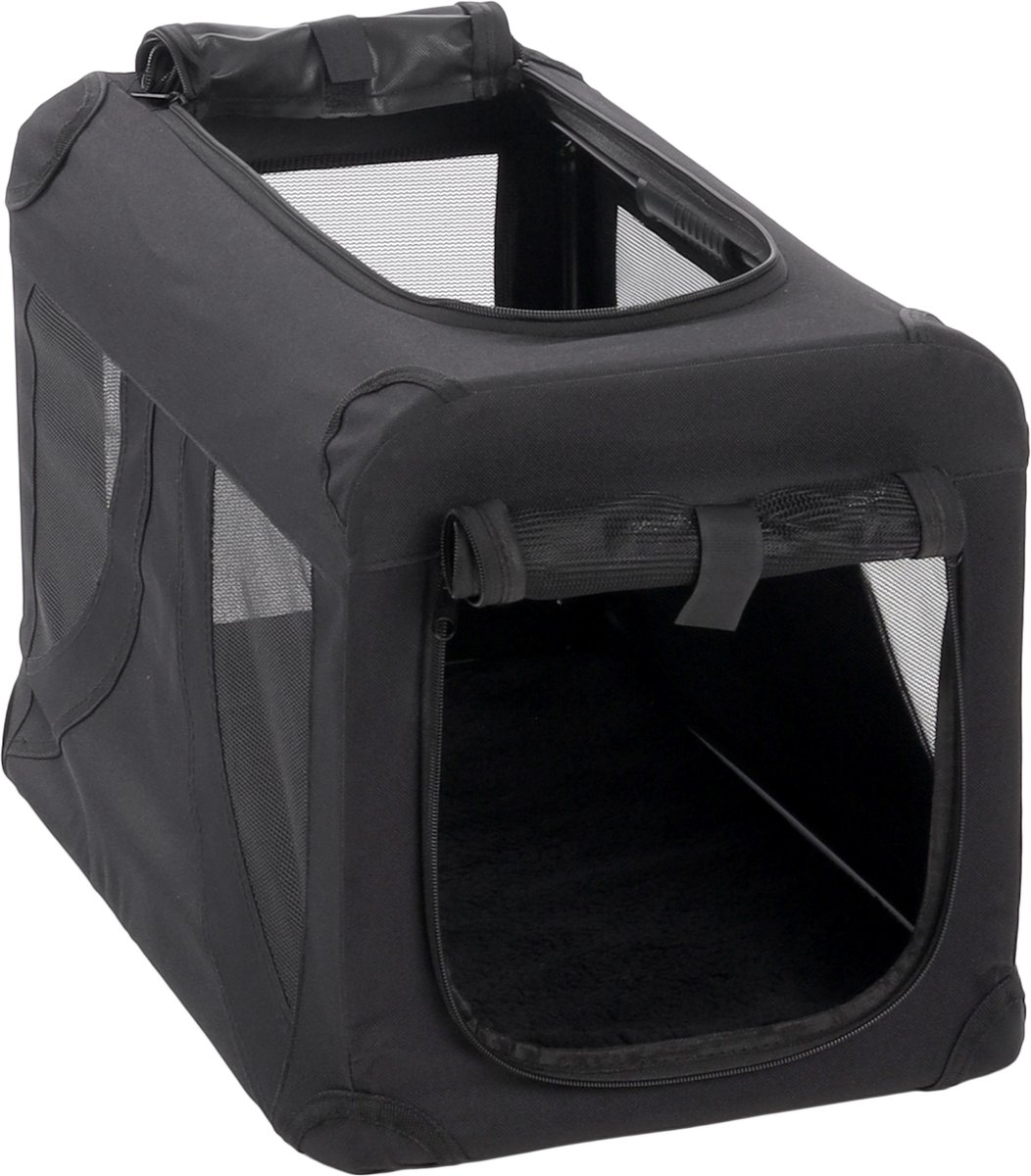 Flamingo hondenbench opvouwbaar – reisbench nylon hond – transportkooi hond – autobench hond – Transportkooi Gepetto Zwart – 50x33x34 cm – maat XS