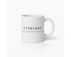 Grappige Programmeer Mok – {!false} Code Design Koffiebeker – Perfect Cadeau voor Ontwikkelaars en Coders met Humor