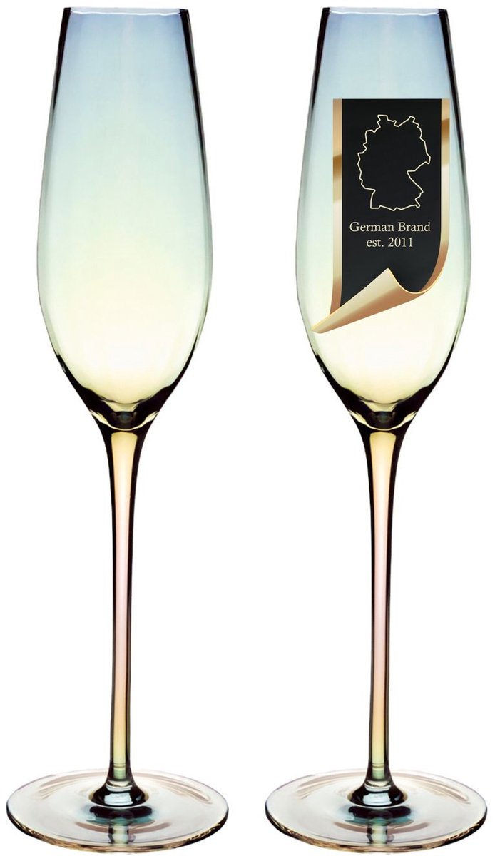 Intirilife 2x Champagneglas met Regenboog Glinstering en Golvende Vorm - 200 ml Inhoud - Prosecco Mousserend Glas Vaatwasmachinebestendig Schokbestendig Kristalglas