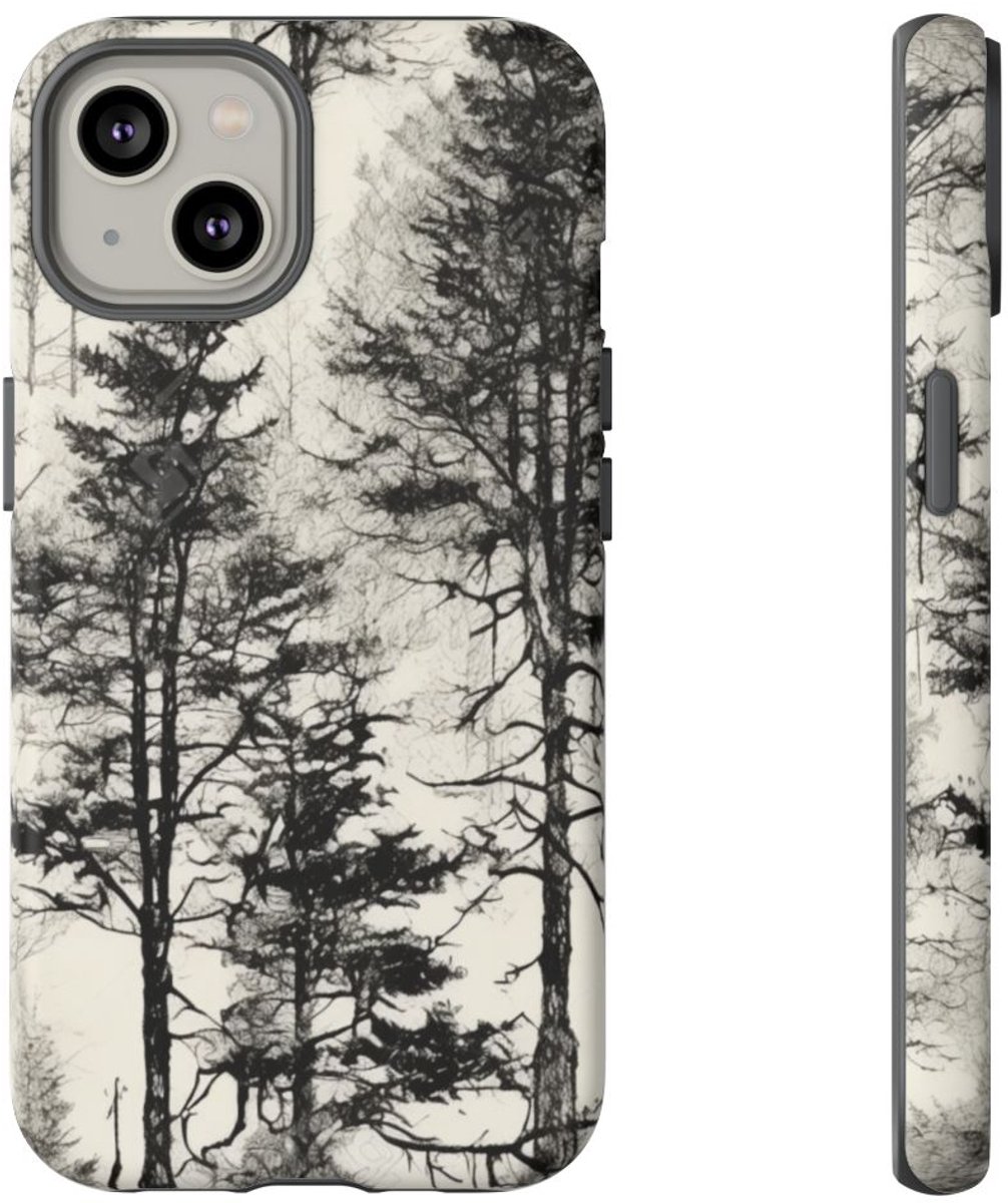 Zwart-Wit Boompatroon – Telefoonhoesje Geschikt voor iPhone 14