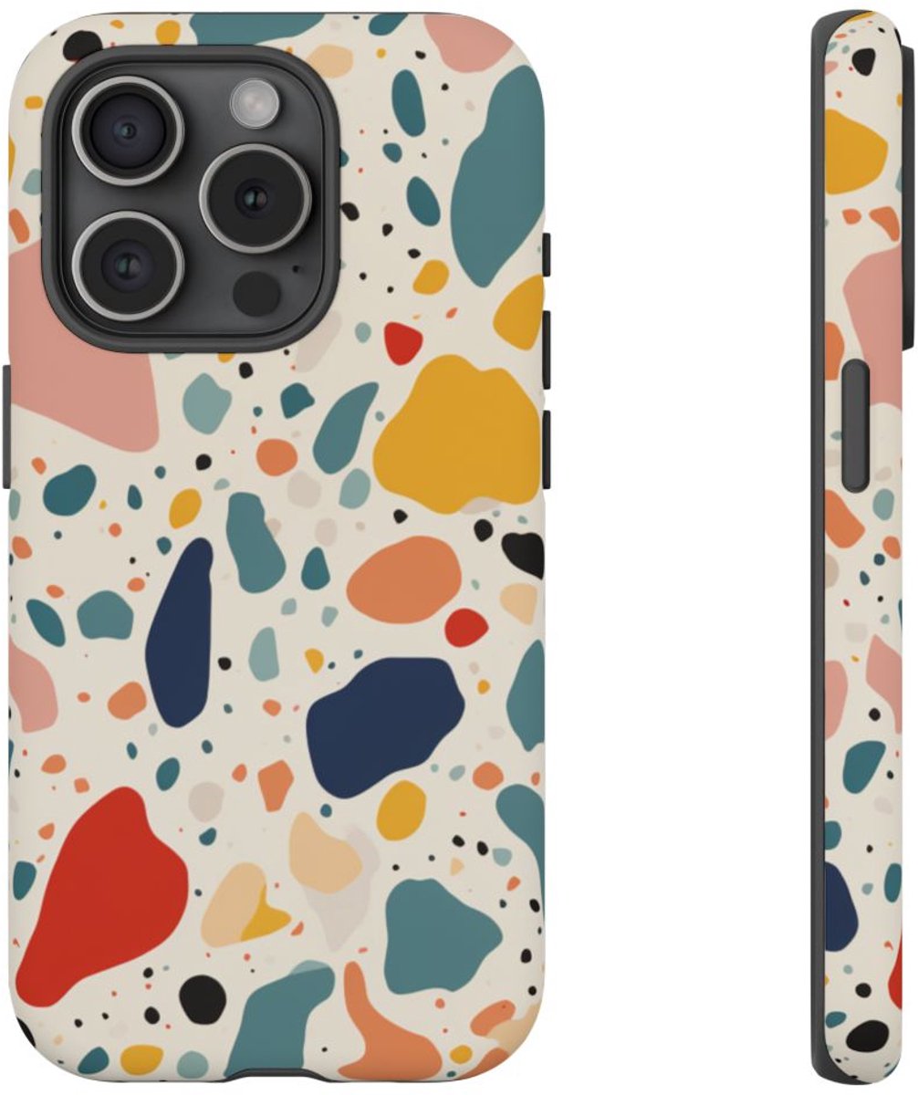 Kleurrijk Terrazzo-Patroon – Telefoonhoesje Geschikt voor iPhone 15 Pro