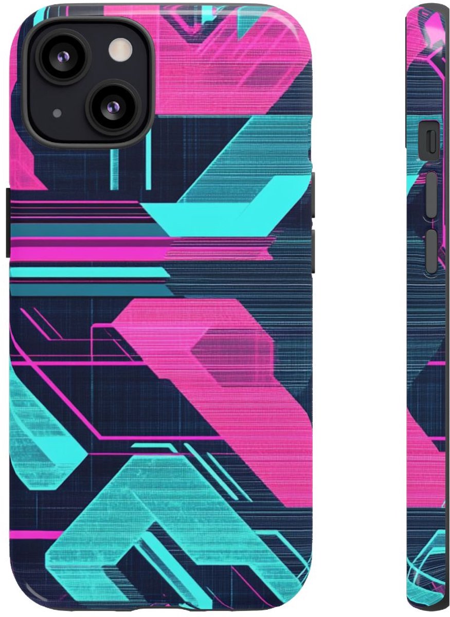 Fel Geometrisch Neonpatroon – Telefoonhoesje Geschikt voor iPhone 13
