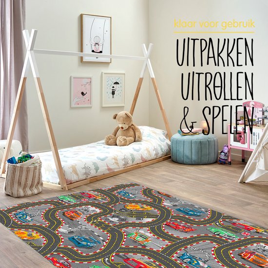 Carpet Studio Racer Speelkleed - Speelmat 95x200cm - Vloerkleed Kinderkamer - Anti-slip Speeltapijt - Verkeerskleed - Zwart van Carpet Studio — afbeelding 5