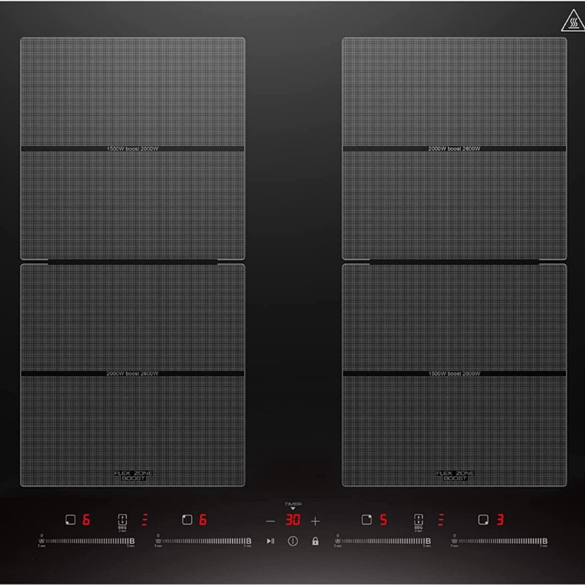 Inductiekookplaat Met Twee Flexibele Zones - 4 Kookzones - 7400 W - 9 Standen - Boosterfunctie - BBQ‑Functie - Pauze‑ En Warmhoudfunctie - Stille Werking 42 dB