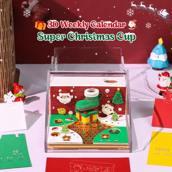 Calendrier De Bureau 2026 Avec Lumière LED – Sapin De Noël 3D à Détacher – Bloc-notes, Décoration – Cadeau Original