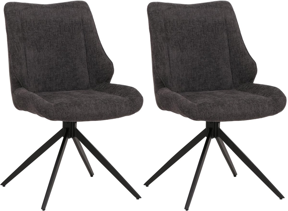 Set van 2 eetkamerstoelen MCW-O48, keukenstoel, draaibaar met Auto-Return, stof/textiel chenille (320 g/m²) Oeko-Tex ~ grijs