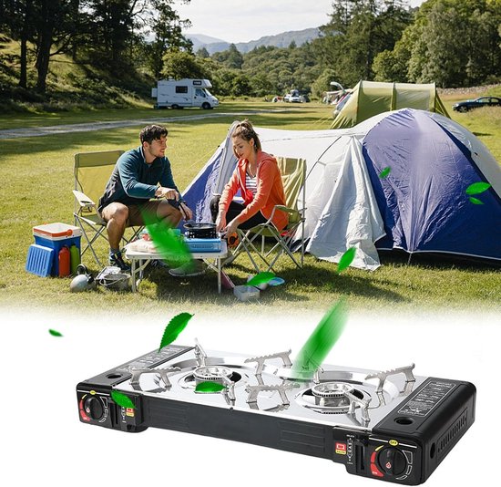 Camping Kookstel - Kooktoestel - Kampeer kookstel - Gasstel - Gaspit - Kookplaat - Elektronische ontsteking - 2 Pits - met koffer - 4 Gasflessen van Camping — afbeelding 3