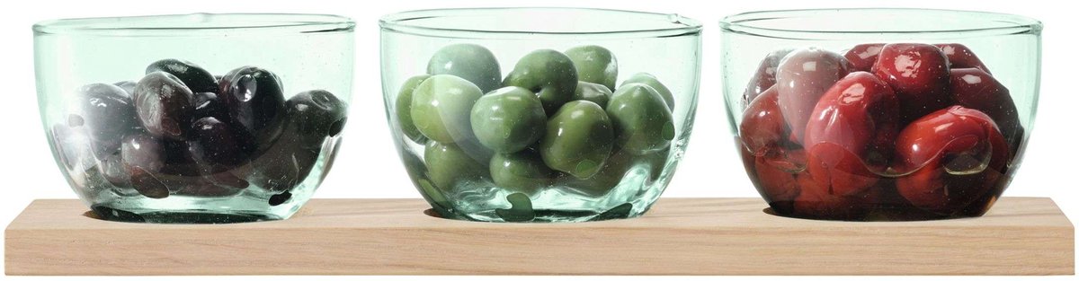 LSA Mia Tapasset - Gerecycled Glas - Met Houten Voet - 32 cm
