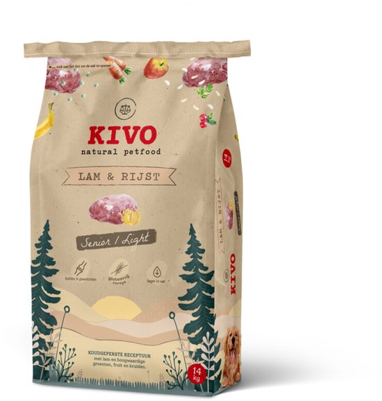 Kivo Petfood Hondenbrokken Lam & Rijst - Senior/Light - 14 kg Koudgeperst - Glutenvrij