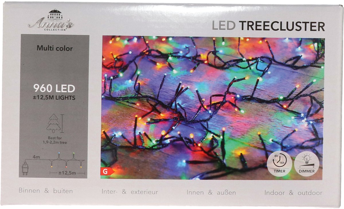 Anna's Collection Anna Collection Clusterverlichting - 960 led lampjes - gekleurd - 1250 cm - lichtsnoer - kerstlampjes