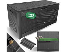 Opbergbox met wielen 310 liter - Inklapbaar deksel - Tuinbox in rotanlook