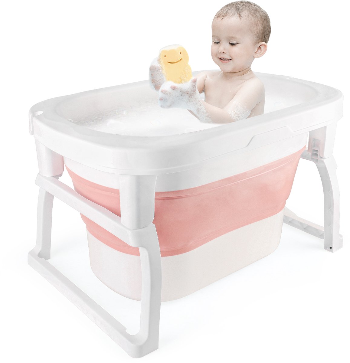 PIPIPOXER Babybadje - Inklapbaar bad - Met badkruk - Zitbad - Bath bucket - Roze