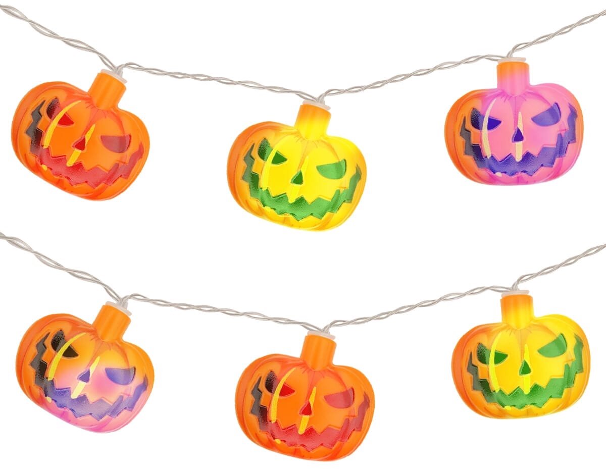Halloween Lichtsnoer Pompoenen Gekleurd - 1.5 Meter - 10 LED Lampjes - Inclusief Batterijen - Gekleurd Licht