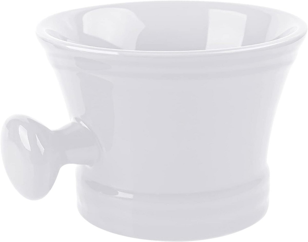 GTB® Scheerkom - Scheerkwast - Scheerkop - Keramische scheerbeker met knopgreep - 12x8x1cm - Wit