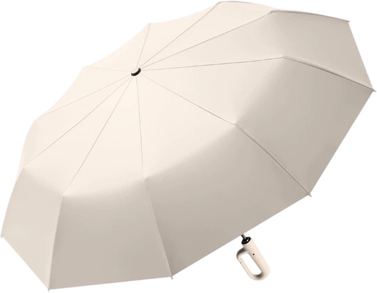 longziming -Omgekeerde Re Paraplu Beige met Karabijnhaak – Winddicht & Waterdicht – Automatisch Open/Dicht – UV-bescherming UPF 50+