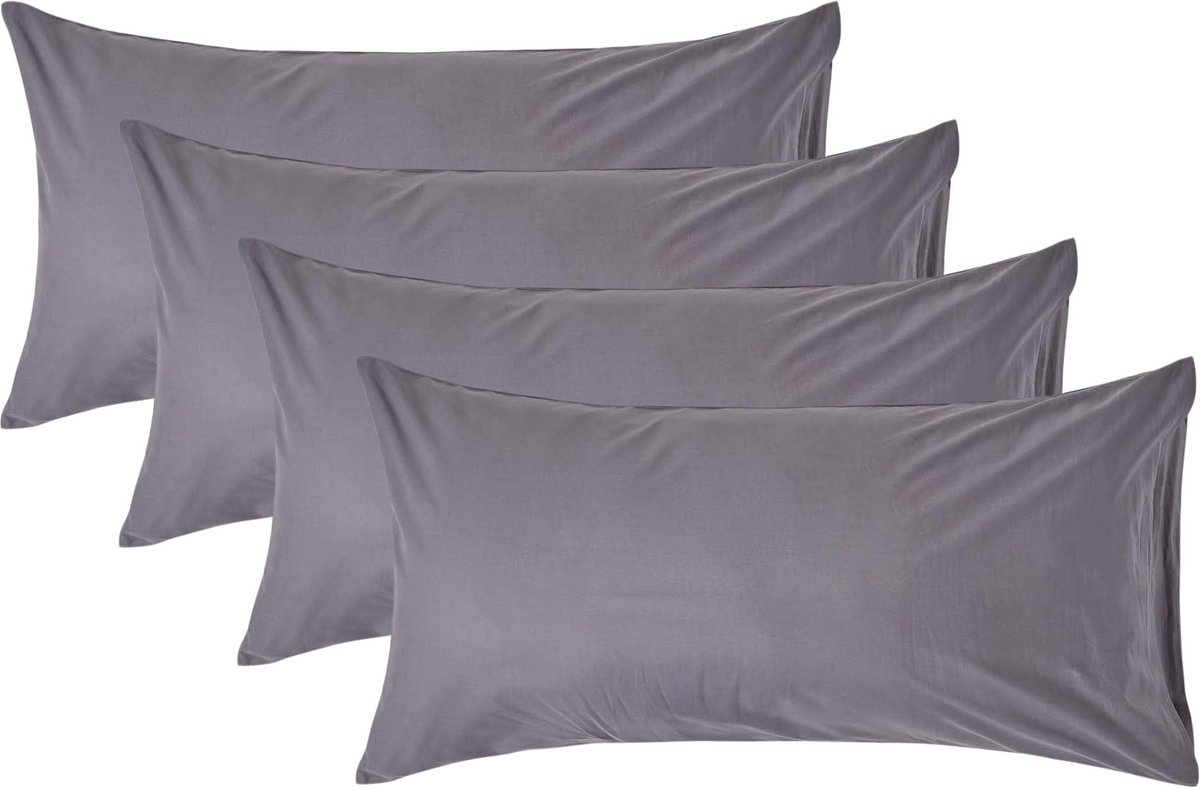 Homescapes Kussensloop 50x90 cm Set van 4 – Donkergrijs – 100% Egyptisch Perkal Katoen – 200 TC