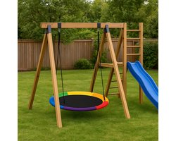 Maxx Kidz Nestschommel Ø100 cm – Schotelschommel & Hangschommel voor Binnen en Buiten – Kinderschommel & Babyschommel – Buitenspeelgoed voor Kinderen – Belastbaar tot 150 KG - Regenboog kleur