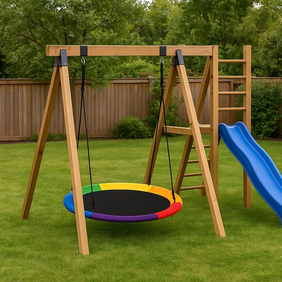 Maxx Kidz Nestschommel Ø100 cm – Schotelschommel & Hangschommel voor Binnen en Buiten – Kinderschommel & Babyschommel – Buitenspeelgoed voor Kinderen – Belastbaar tot 150 KG - Regenboog kleur