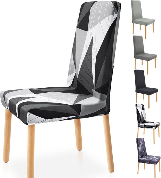 Foto: Stoelhoezen set van 4 groot stretch modern geometrisch patroon afneembaar en wasbaar voor woonkamer eetkamer en slaapkamer