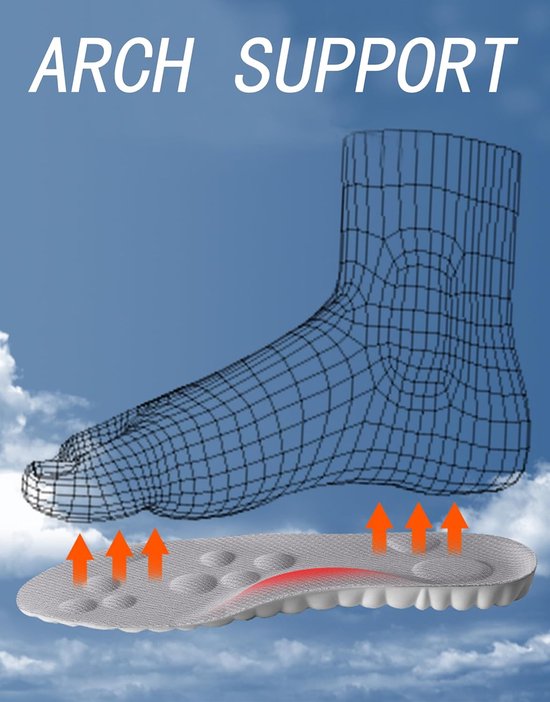Binnenzolen - 2 paar memory foam binnenzolen met voetboogondersteuning, comfortabele massage binnenzolen voor mannen en vrouwen, vervangende binnenzolen voor sneakers, werklaarzen, ademend en schokabsorberend, zwart, geschikt voor maat 39/40 van Merkloos — afbeelding 2