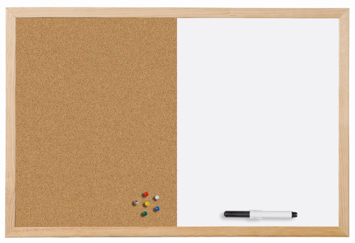 Gecombineerd whiteboard met houten omlijsting, 400 x 300 mm