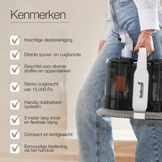 GoScrub® Professionele Tapijtreiniger – Vlekkenreiniger & Bank Reiniger – Voor Bank, Auto, Matras – Inclusief Schoonmaakmiddel – Reinigingsmachine - Zetelreiniger
