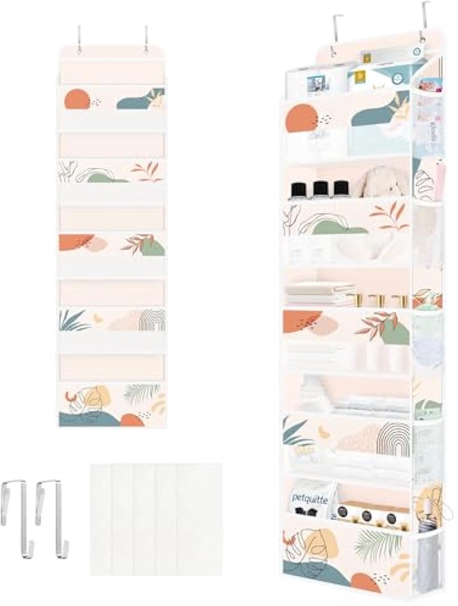 Selbro®, Beige tropisch blad boven de deur organizer met 5 vakken kinderkamer hangende opbergorganizer voor volwassen kleding luier speelgoed zonsondergang kastdeur hangende plank opbergruimte voor