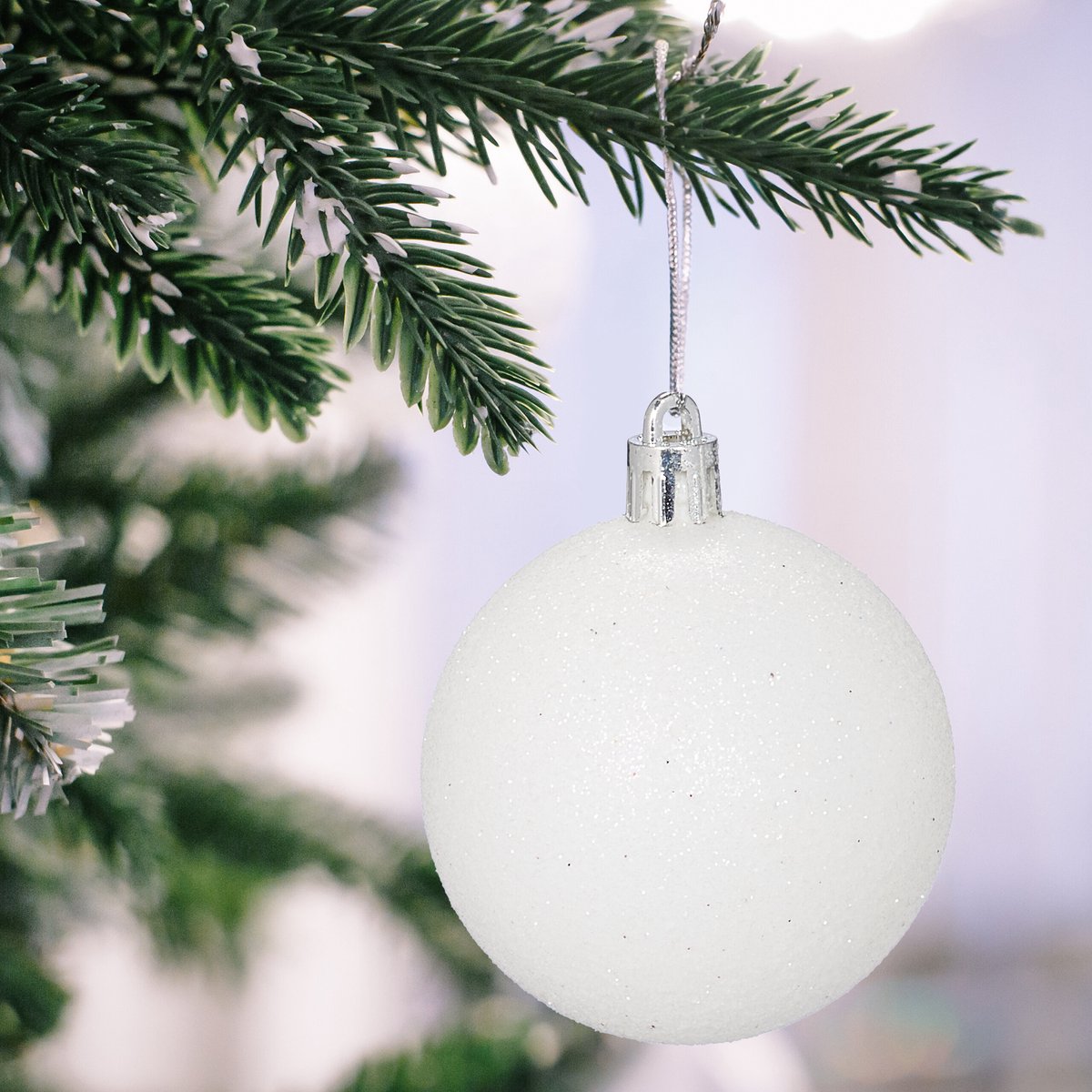 1 Glazen kerstbal mat 15 cm wol wit KSD Decoris