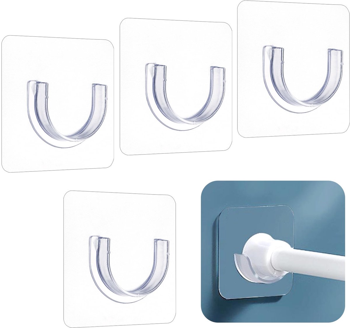 Azomor® Zelfklevende transparante houders voor gordijnstangen zonder boren, set van vier