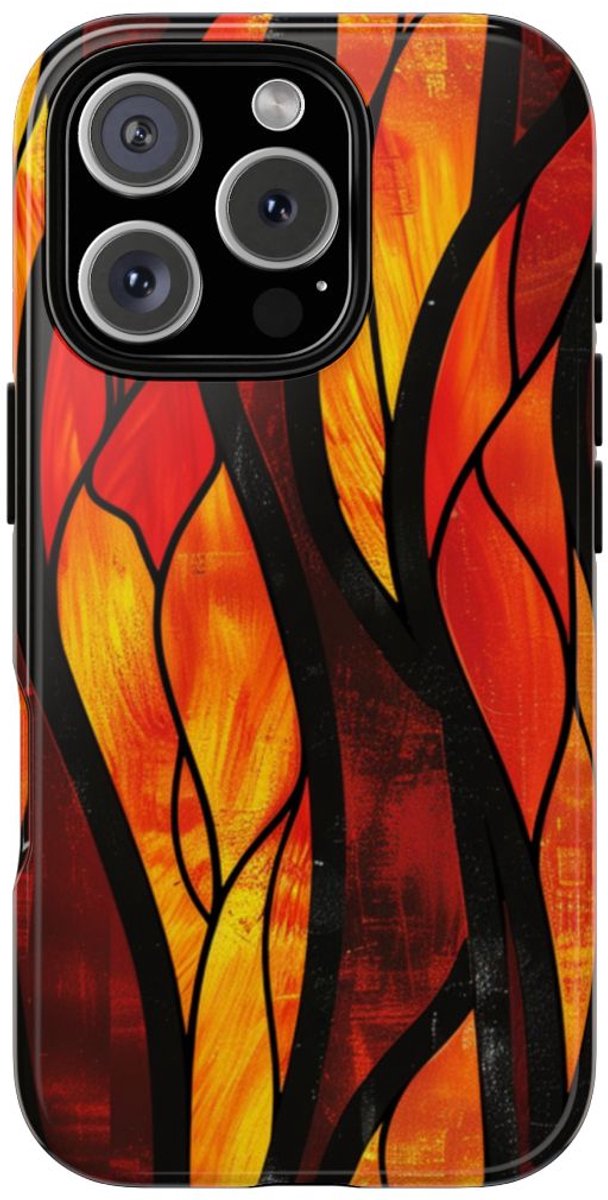 Glas-in-Lood Vlammen Design – Telefoonhoesje Geschikt voor iPhone 16 Pro