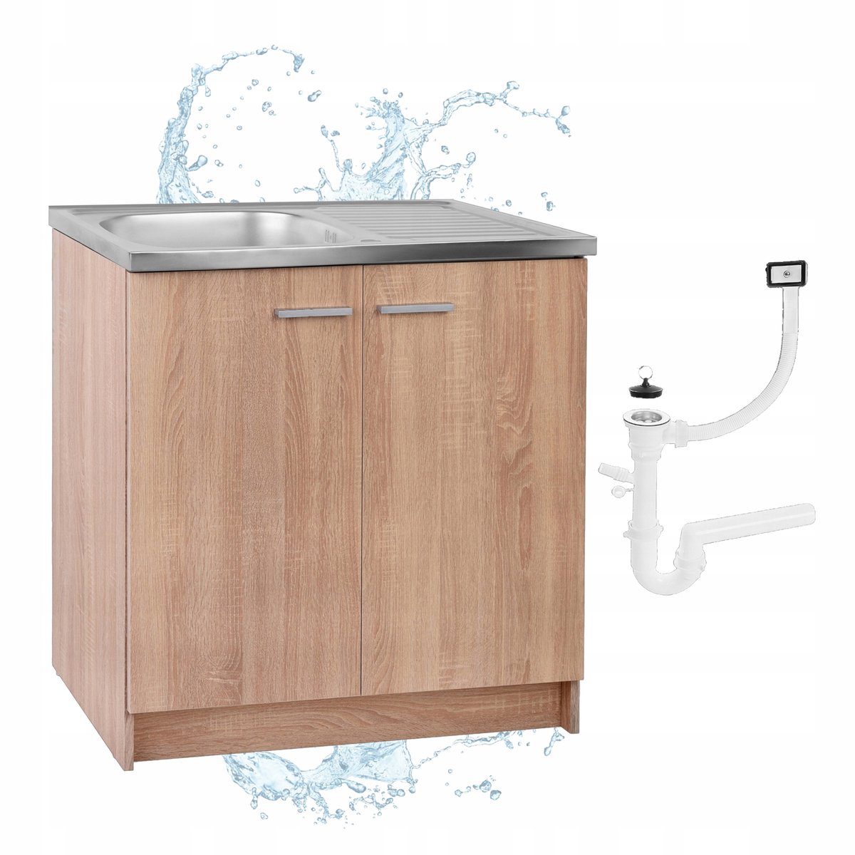 STAMAR - Keukenkast Staand Eiken Sonoma 80 cm Afvoerputje Sifon - Eik