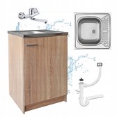 STAMAR - Meuble de cuisine 60x50 cm - Évier - Mitigeur - Chêne Sonoma