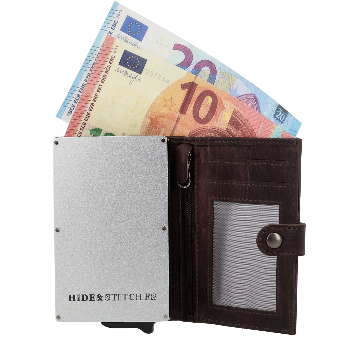 Hide & Stitches Paint Rock Safety Wallet - 100% Leer - Donkerbruin
