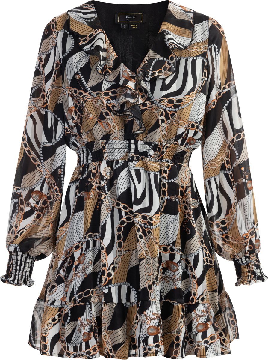 Faina Jurk Zwart Veelkleurig