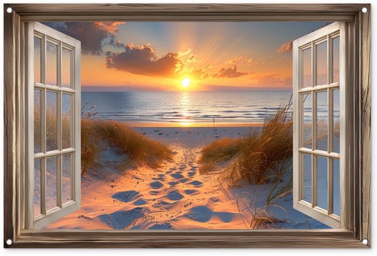 Affiche de jardin 120x80 cm - Décoration de jardin Vue - Plage - Dunes - Coucher de soleil - Affiche pour le jardin - Décoration extérieure - Tableau de jardin clôture - Décoration murale sur toile de jardin - Décoration murale sur toile de balcon