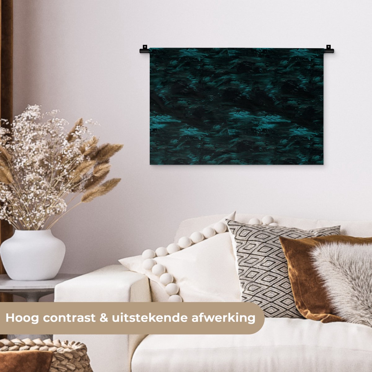 Wandkleed 60x40 cm - Wanddoek Vloeiend - Verf - Donker - Wandtapijt - Wandkleden