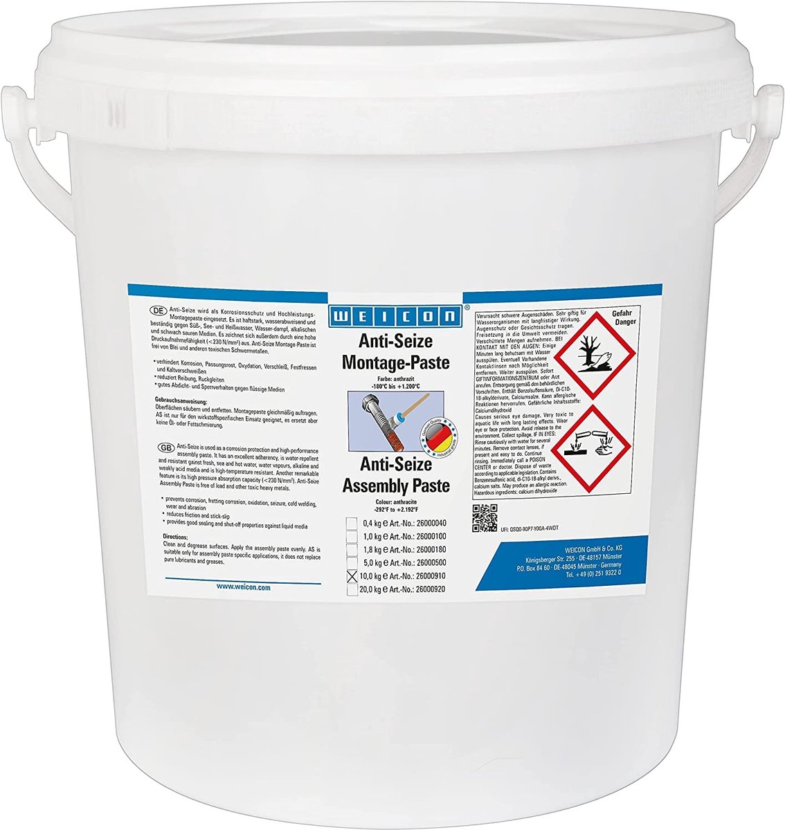 WEICON Anti-Seize Montagepasta – 10 kg – Hittebestendig tot 1400°C
