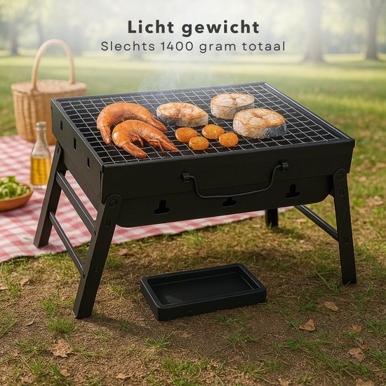 Cheqo® Opvouwbare Barbecue - Draagbare Houtskool Grill - Tafel Barbecue - Camping Barbecue - Gepoedercoat Staal - Compact En Lichtgewicht - Voor Strand En Park - Barbecue Voor Balkon - Kleine Draagbare Bbq van Merkloos — afbeelding 5