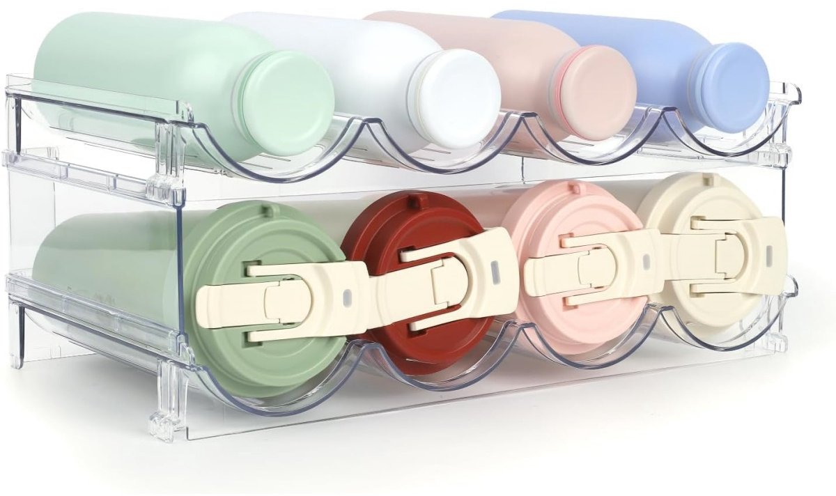 TOVBMUP 2-Lagen Keukenopbergaccessoires - Stapelbare Flessenhouder voor Koelkast en Kast - Geschikt voor 8 Flessen - Antislip Inzetstukken - 37,5x20x15,2cm - Kunststof - 1 Stuk