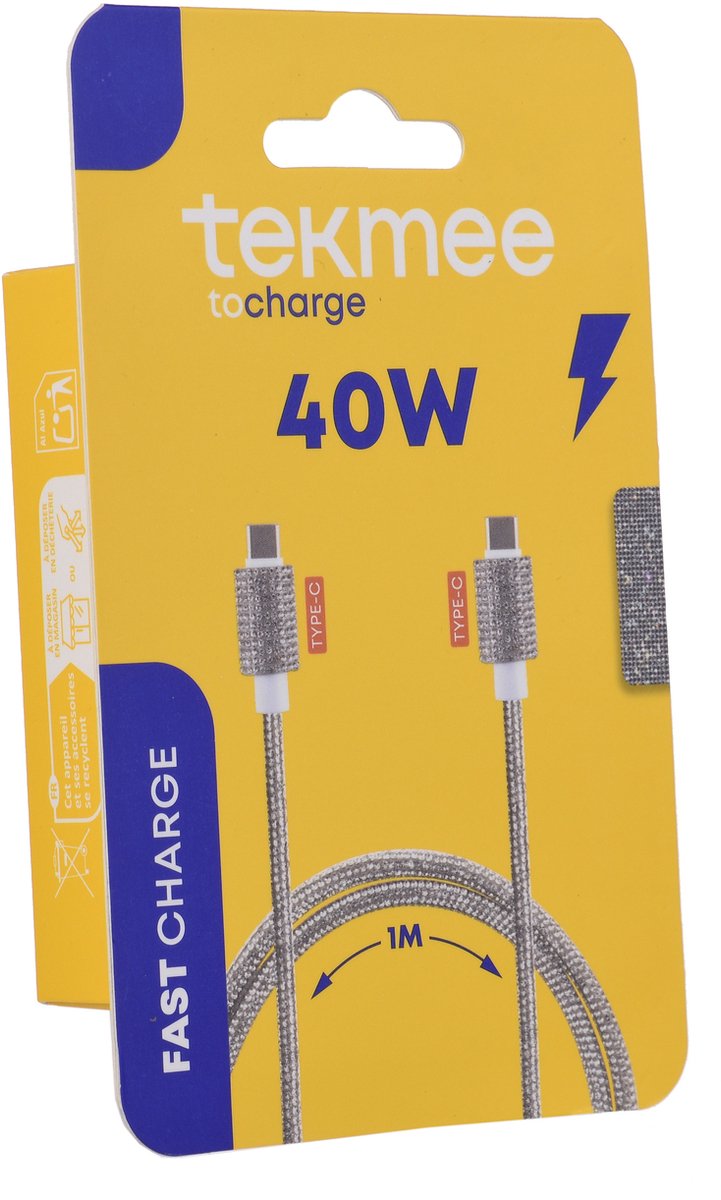 Tekmee Oplaadkabel - USB-C naar USB-C Kabel – 40W Snelladen – 1M