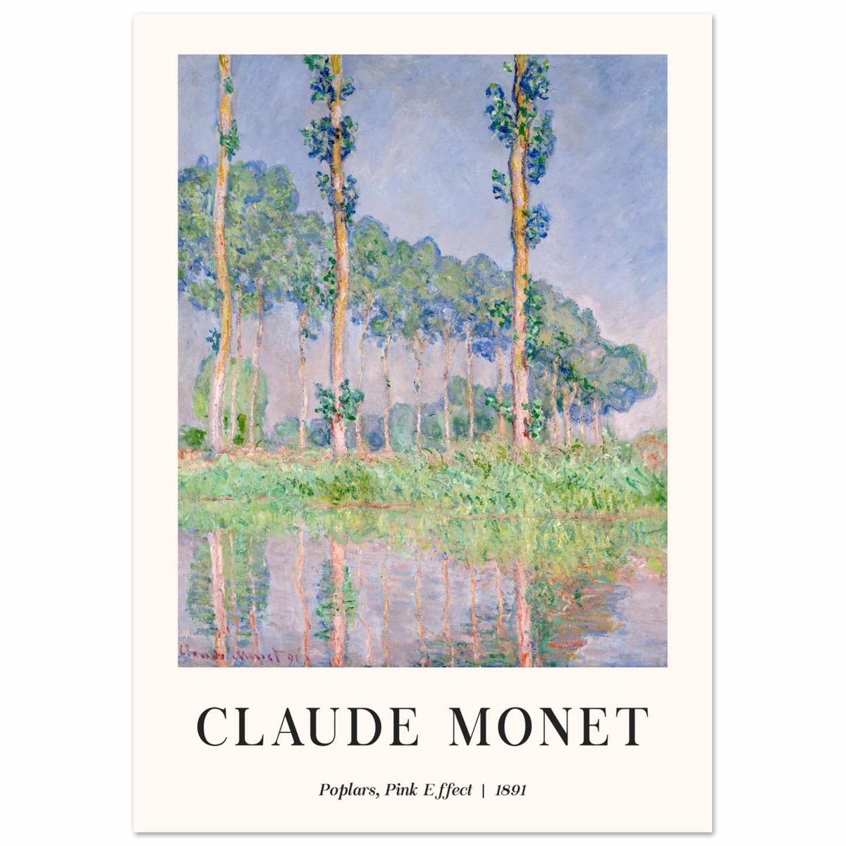 Poster Claude Monet - Poplars, pink effect A4 21x29.7 cm - exclusief lijst
