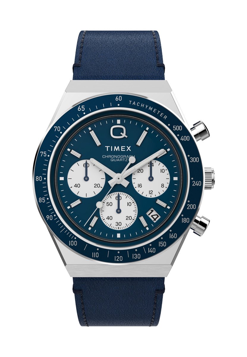 Timex Q Timex Chronograph Watch Blauw Case: 100% Stainless Steel | Armband: 100% Leather 40 TW2W51700AJ, TW2W53400AJ