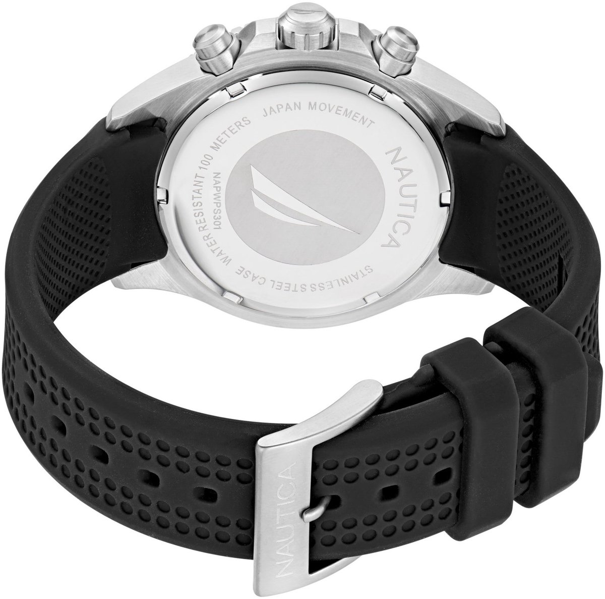 Nautica Wesport Kwarts Analoog Horloge Zwart Case: 100% Stainless Steel + Aluminum | Armband: 100% Silicone 44 mm NAPWPS301