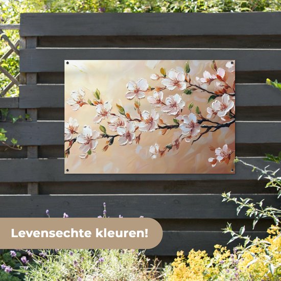 Affiche de jardin 120x80 cm - Décoration de jardin Branches fleuries - Pittoresque - Rose - Affiche pour le jardin - Décoration extérieure - Tableau de jardin clôture - Décoration murale sur toile de jardin - Décoration murale sur toile de balcon