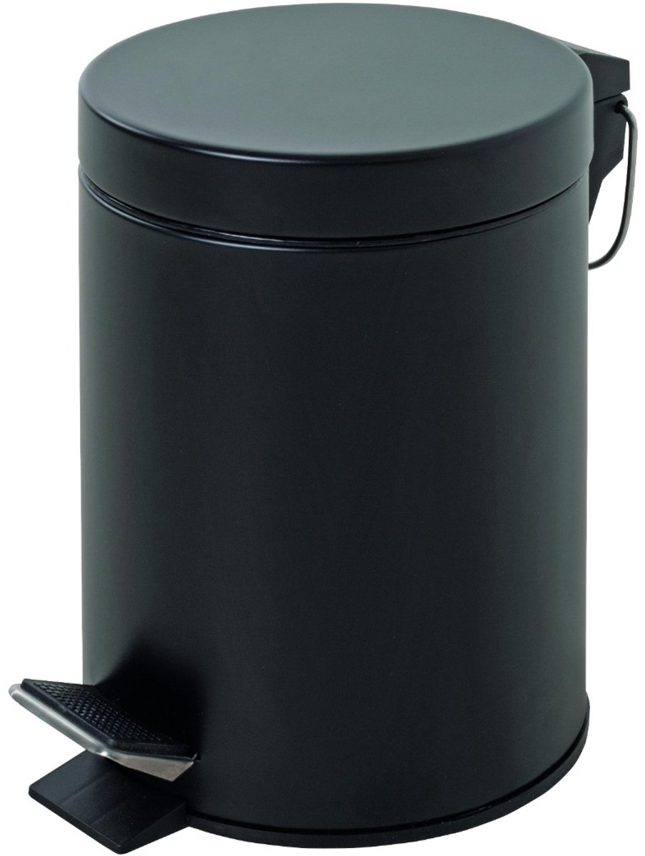 Badkamerprullenbak – Prullenbak 3 liter – Zwart gepoedercoat metaal – Uitneembare kunststof binnenemmer – Diameter 17 cm Hoogte 24 cm – Strak en compact design