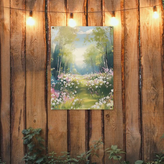 Affiche de jardin 60x80 cm - Décoration de jardin Forêt - Style peinture - Colorée - Affiche pour le jardin - Décoration extérieure - Tableau de jardin clôture - Décoration murale sur toile de jardin - Décoration murale sur toile de balcon